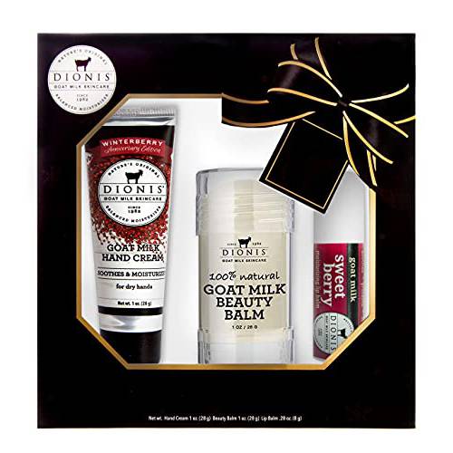 Dionis - 2021 Holiday Gift Set - Beauty Balm (1 oz), Winterberry Hand Cream (1 oz), Sweet Berry Lip Balm (0.28 oz) - Made in the USA - Cruelty-free and Paraben-free