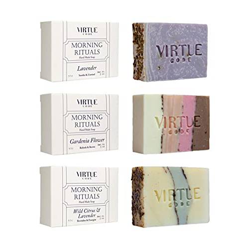 VIRTUE CODE Morning Rituals Handmade Soap. 3 Pack Variety Pack Unique Homemade Bath Soap Bars. All Natural Soap Bar, Face and Body Soap Bars. Glycerin Soaps Natural Bar Soap for Women and Men.
