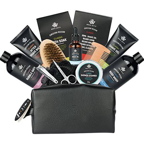 Bath Gift Basket for Men, 23pcs Charcoal Luxury Home Spa Kit for Him/Father/Son/Boyfriend. Body Wash, Body Lotion, Nail Clippers Kit, Bath Salt in Cosmetics Bag Father’s Day Birthday Gift