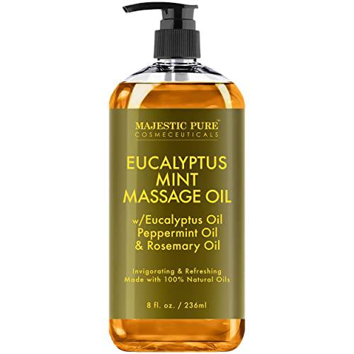 MAJESTIC PURE Eucalyptus Mint Massage Oil - Invigorating, Refreshing, and Relaxing - Therapeutic Massage, Made with Natural Oils - for All Skin Types - Men and Women - Made in USA - 8 fl oz