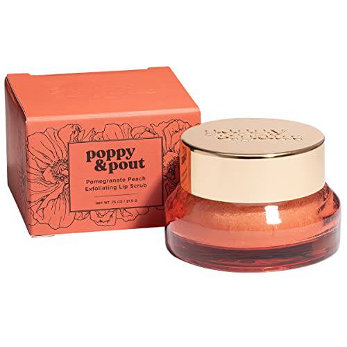 Poppy & Pout 100% Natural Lip Scrub, Exfoliating Lip Treatment, In Hand-filled Recyclable Glass Jars, Cruelty Free (Pomegranate Peach)