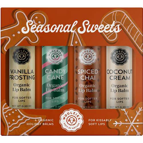 Seasonal Sweets Organic Lip Balm Set of 4 | Includes Vanilla Frosting, Candy Cane, Spiced Chai & Coconut Cream