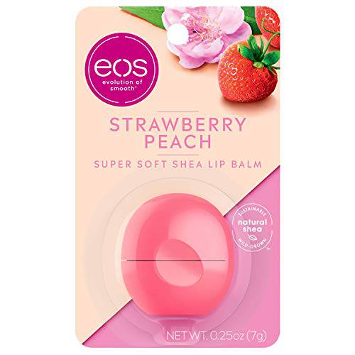 eos Super Soft Shea Sphere Lip Balm - Strawberry Peach | Deeply Hydrates and Seals in Moisture | Sustainably-Sourced Ingredients | 0.25 oz