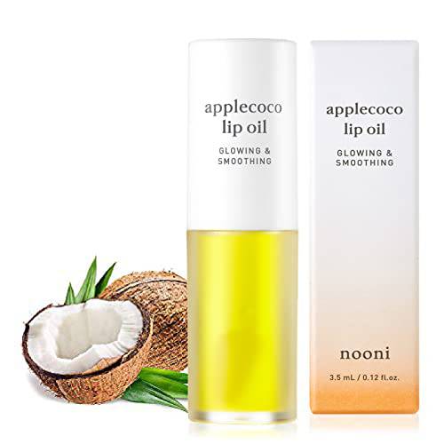 Nooni Korean Lip Oil - Applecoco | Moisturizing, Glowing, Revitalizing, and Tinting for Dry Lips with Coconut Oil, 0.12 Fl Oz