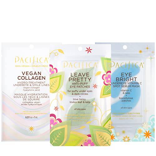 Pacifica Beauty Under Eye + Smile Line Patches Variety Pack Set, Vitamin C, Vegan Collagen, Puffy Eyes + Dark Circles, Moisturizing + Plumping, All Skin Types, Clean Skin Care, Multi, 3 Count