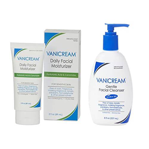 Vanicream Facial Moisturizer, 3 Oz & Gentle Facial Cleanser with Pump, 8 Oz