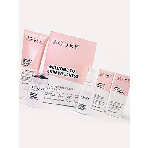 Acure Seriously Soothing Starter Kit - 100% Vegan & For Dry to Sensitive Skin, Includes Cleansing Cream, Cloud Cream, & Day Cream, Serum Stick & Blue Tansy Night Oil, 5 Count