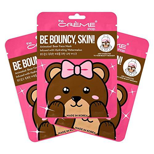 The Crème Shop Animated Miss Bear Face Mask, Hydrating Face Mask, Korean Skincare Mask with Watermelon, Animal Face Mask Sheet, Watermelon Face Mask, Korean Animal Face Mask (3 Masks)