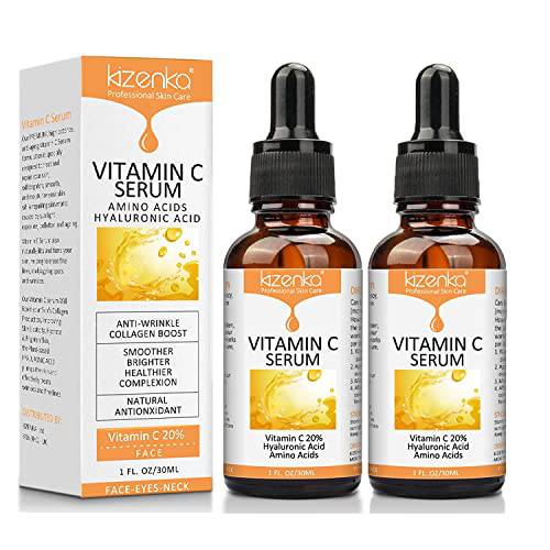 2PCS Vitamin C Serum 20percent, Anti Aging Serum for Face with Hyaluronic 1 Fl Oz (Pack of 2)