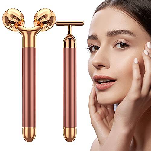 2 in 1 Face Massager Roller Electric Face Roller, 3D Roller and T Shape Face Massager Kit Gift Set for Face Skin Care Tools