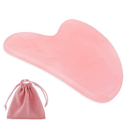 RCrafts GuaSha Massage Tool 1 Pc, Natural Jade Stone for Face Lift, Muscle and stress relief, Reduces Puffiness and Tightens skin, Best choice (Pink) gift for Christmas.