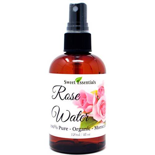 Premium Organic Moroccan Rose Water - 4oz W/Sprayer - Imported From Morocco - 100% Pure (Food Grade) No Oils or Alcohol - Rich in Vitamin A & C Perfect for Hydrating & Rejuvenating Your Face & Neck