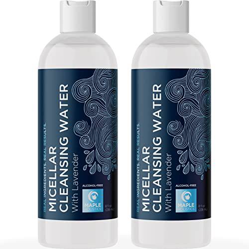 Gentle Micellar Cleansing Water with Lavender - Micellar Water Makeup Remover Liquid Lash Cleanser and Pore Cleanser for All Skin Types - Alcohol Free Hydrating Toner for Face Care 2 Pack Set