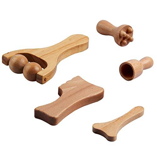 Allshow Wood Facial Therapy Kit, Wooden Face Massage Tool Set, Wooden Massage Cups, Lymphatic Drainage Tool, 5 PCS Maderoterapia Kit