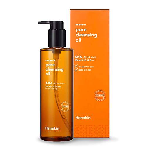 Hanskin Alpha Hydroxy Acid Pore Cleansing Oil, Exfoliating, Makeup Remover Facial Cleanser, Moisturizing for Soft Skin [AHA/10.14 oz.]