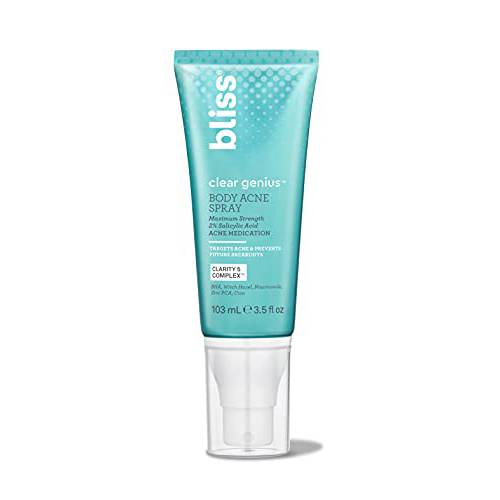 Bliss Clear Genius Body Acne Spray | Maximum Strength 2% Salicylic Acid Shrinks & Prevents Body Acne | Clean | Cruelty-Free | Paraben Free | Vegan | 3.5 oz