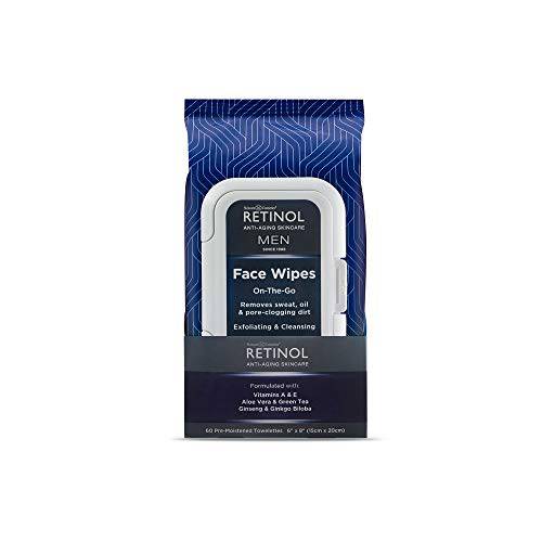 Retinol Men Facial Wipes Anti-Aging Cleansing Towelettes - Quickly cleanse face from sweat, oil and pore-clogging dirt without any heavy residue