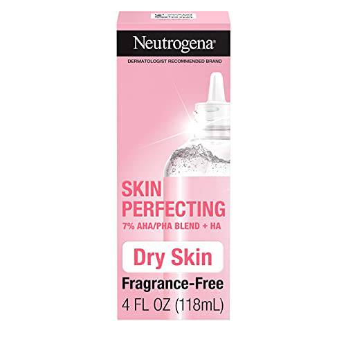 Neutrogena Skin Perfecting Daily Liquid Facial Exfoliant with 7% AHA/PHA Blend + HA to Smooth, Exfoliate & Replenish Dry Skin, Leave-On Face Exfoliator, Oil- & Fragrance-Free, 4 fl. oz