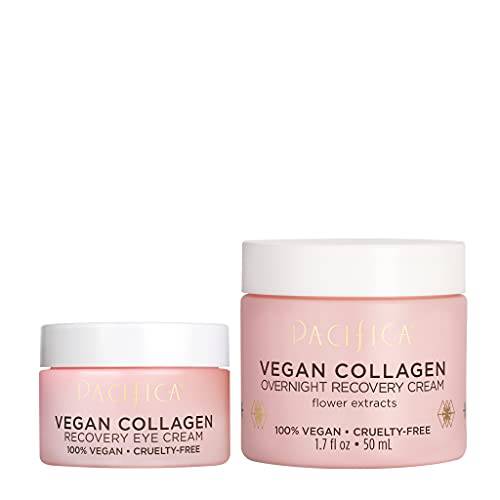 Pacifica Beauty Vegan Collagen Overnight Recovery Face Cream + Undereye Eye Cream Set, Hyaluronic Acid, Caffeine, Vitamin E & C, Hydrating & Moisturizing for Aging and Dry Skin, Pink, 2 Count