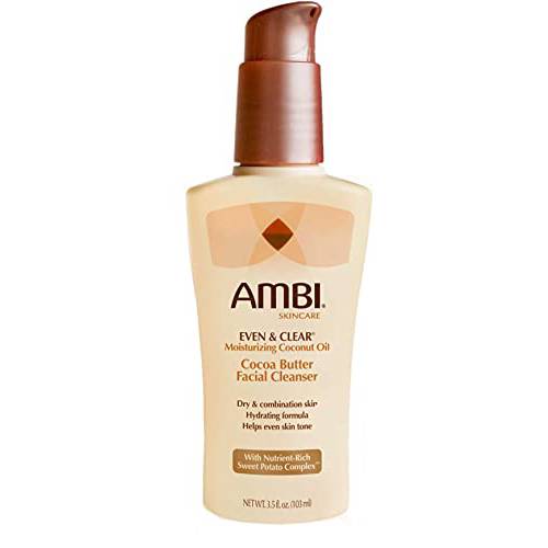 Ambi Even & Clear Cocoa Butter Facial Cleanser With Nutrient-Rich Sweet Potato Complex | Hydrating Formula | Helps Even Skin Tone | 3.5 Ounce