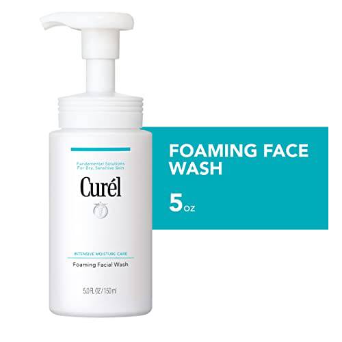 Curel Japanese Skin Care Foaming Daily Face Wash for Sensitive Skin, Hydrating Facial Cleanser for Dry Skin, pH-Balanced and Fragrance-Free, 5 Ounces (Step 2 of 2-Step Skincare)