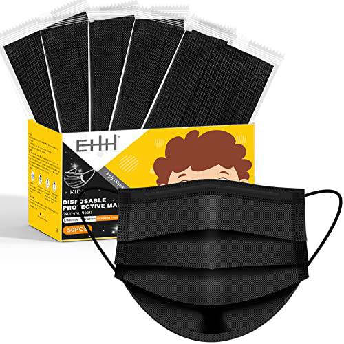 EHH Black Disposable Face Masks, Individually Wrapped, Breathable Face Mask for Men Women, 3- Ply, Comfortable Adult Masks with Adjustable Nose Wire & Elastic Ear Loop 50 Pcs, Black