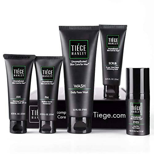 Tiege Hanley Advanced Skin Care Routine for Men with Eye Cream| Skin Care System Level 2 | Face Wash, Scrub, Two Moisturizers and Eye Cream | Made in USA | 30 Day Supply