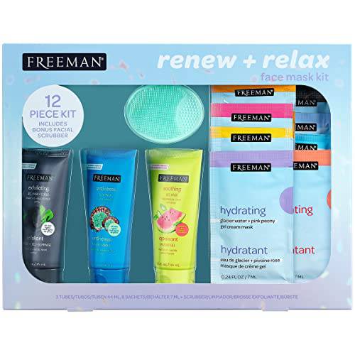 FREEMAN Limited Edition Renew & Relax Facial Mask Kit, Variety Face Mask Set, 12 Piece Christmas Gift Set, Perfect For Wife, Spouse, Significant Other, Girlfriend, or Daughter