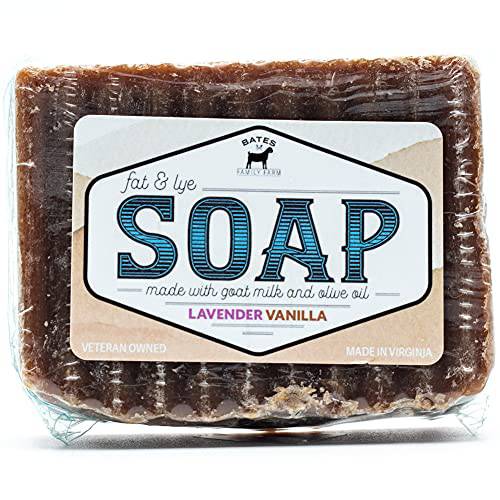 Bates Family Farm Goat Milk Bar Soap - Old Fashioned Handmade Fat and Lye Soap for face and body, made in the USA (Lavender Vanilla)