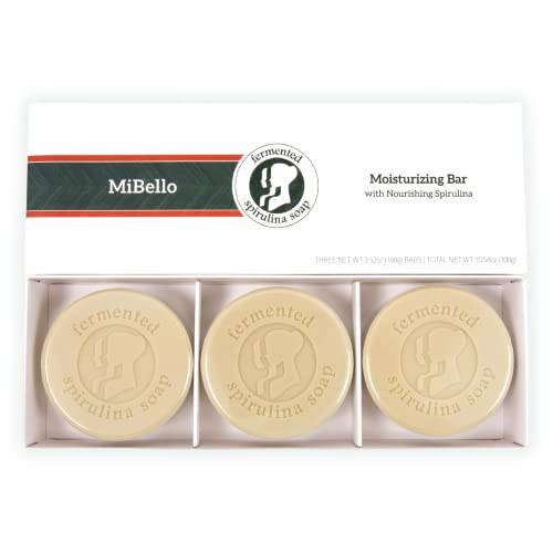 Mibello Moisturizing Bar Soap with Nourishing Spirulina | Enriched with Shea butter and Tiger Grass | Gentle Face and Body Cleansing with Rich, Creamy Lather (1 Bar)