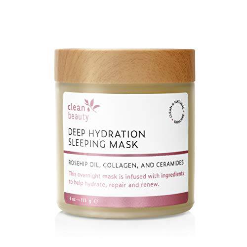 Clean Beauty Deep Hydration Sleeping Face Mask with Rosehip Oil & Collagen - Strengthen Skin & Reduce Fine Lines (4 oz)