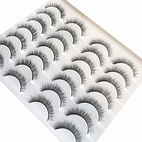 Pooplunch False Eyelashes Natural Fluffy Lashes 8D Natural Faux Mink Lashes 9 Pairs Spiky Look Fake Eye Lashes Strips Pack