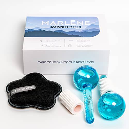 Marlene Ice Globes for Facials – Set with 2 Facial Ice Roller and Cleaning Sponge – Massage Ball Roller for Soft, Refreshed Skin – Cold Ice Roller Ball for Puffiness, Dark Circles (SKY BLUE)