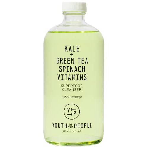 Youth To The People Kale + Green Tea Superfood Face Cleanser Refill - Vegan Face Wash with Spinach, Vitamins C, E + K - Non-Drying Gel Foaming Cleanser for All Skin Types - Clean Beauty (16oz)
