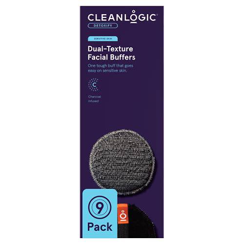 CleanLogic Bath & Body Charcoal Infused Exfoliating Dual-Texture Facial Pads, Face Sponges for Cleansing & Softening Sensitive Skin, MakeUp Remover Pads, 9 Count Value Pack