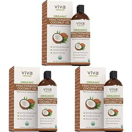 Viva Naturals Organic Fractionated Coconut Oil for Hair and Skin - 16 fl oz (Pack of 3)