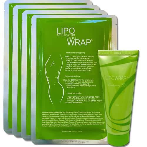 Ultimate Body Applicator Lipo Wrap Advanced Formula with Guarana, Green Tea, Seaweed Works For Toning Contouring Firming (4 Wraps + Gel)