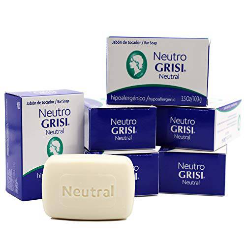 Grisi Neutral, Cleansing and Hypoallergenic Soap, Soften and Clean your skin, Non-Irritating, Fragrance-free, for All Kind of Skin, 6 Count, White
