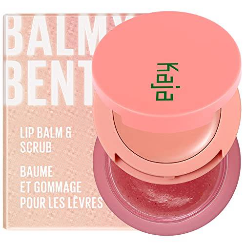 Kaja Lip Bento Balm + Scrub | Coral Finish, Moisturize, Exfoliate, Smoothes Lips, Compact Travel Size, Strawberry Rosé, 0.4 Oz