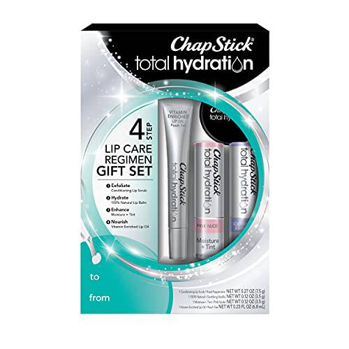 ChapStick Total Hydration Lip Kit Holiday Gift Set, Lip Moisturizer, Lip Scrub and Lip Balm Stocking Stuffers - 4 Count
