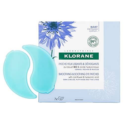 Klorane - Smoothing & Soothing Eye Masks with Cornflower & Plant-Based Hyaluronic Acid - Hydrogel Eye Patches For Puffy, Tired Eyes and Dark Circles - 7 ct.