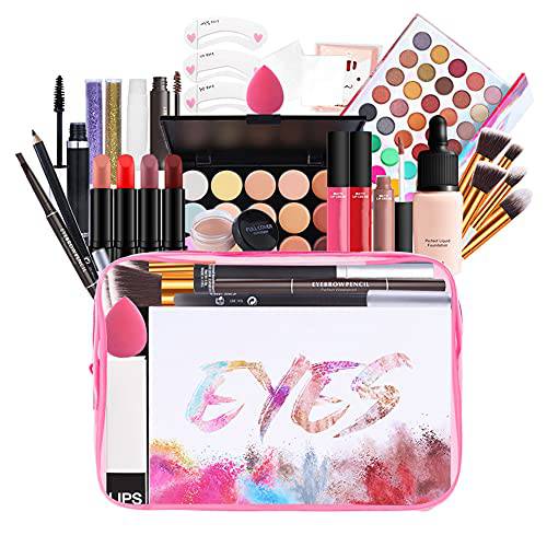 All-In-One Makeup Gift Set Birthday Gift Valentine’s Day Gift Cosmetic Bag Including Professional Mascara Foundation Brush Palette Lipstick Lipgloss Eye Shadow Palette Makeup Kit for Women Full Kit