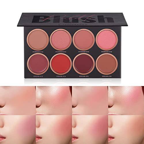 SUMEITANG 8 Colors Face Blush Palette, Matte Mineral Blush Powder Bright Shimmer Face Blush for Cheek and Eye Shadow Make-up, Contour and Highlight Palette, Women Facial Makeup Plate
