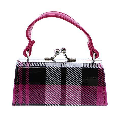 Sparkly Plaid Lipstick Case with Handle Mini Purse - Hot Pink