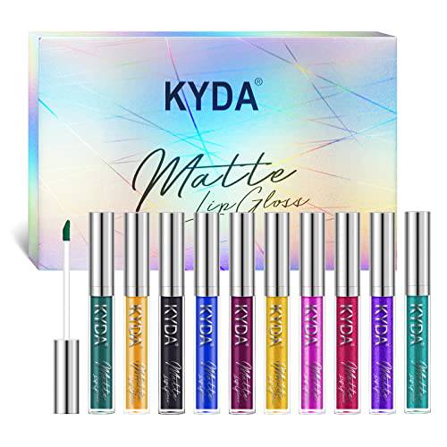 KYDA 10 Colors Lipstick, Matte Velvet&Glitter Metallic Colors, for Glossy Radiant&Full Matte Lip Gloss, Non-Stick Cup Long Wear Lip Glaze, High Pigmented Lipstick Cosmetic, by Ownest Beauty-SET B