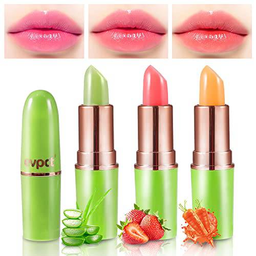 3Pcs Aloe Vera Color Change Lipstick PH Lipstick Color Changing Lip Balm Set for Lip Makeup. Magic Mood Green Jelly Lip Gloss Tinted Lip Balm Lip Stain Lip Plumper Lápiz Labial Permanentes Mate