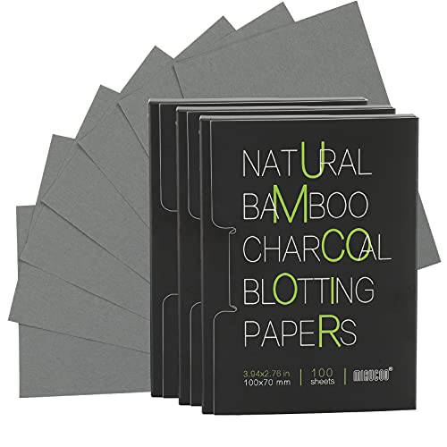 Mirucoo 300 Count Natural Bamboo Charcoal Blotting Papers Organic Facial Oil Absorbing Sheets for Oily Skin Care Daily Oil Control Linen Tissues (100 PCS/PK, 3 PKS)