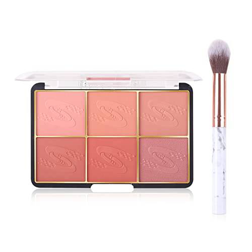 MEICOLY 6 Colors Face Blush Palette, Bright Blush Cheek Makeup Shimmer Matte Mineral Blusher Powder Set Contour and Highlight Blush Palette with Brush rubores de maquillaje,01