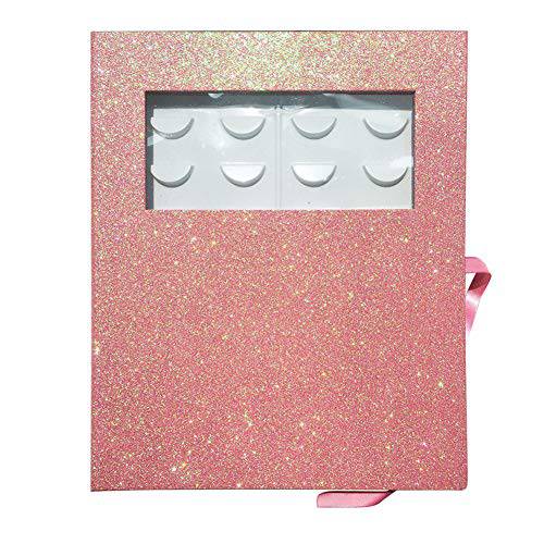 16 Pair Eyelash Storage Book,Makeup Display Sample Container,Eyelash Catalog Travel Glitter Paper (Pink)