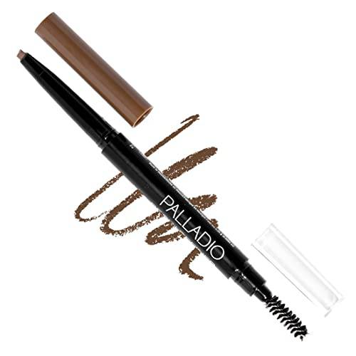 Palladio Brow Definer Retractable Pencil, Triangular Tip Fills Brows for a Natural Look, Tame and Shape Eyebrows with Spoolie Brush, Eyebrow Shaper, Buildable Light to Dark Colors, All Day Wear (Medium Brown)